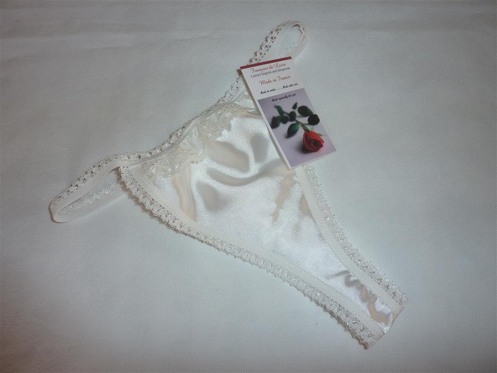 Ivory satin and lace thong